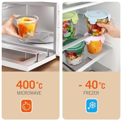 Winproper 4 Pack Glass Meal Prep Containers with Airtight Lids, Leak-proof Round Storage Containers Set, Reusable Glass Soup Containers Overnight Oats Containers for Leftover, Soup, Fruit