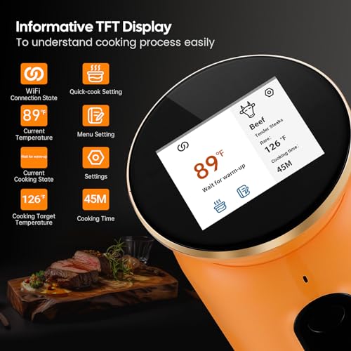 WiFi Sous Vide Machine ISV-101W-INKBIRD 1000 Watts Sous Vide Cooker Thermal Immersion Circulators 3D Water Circulation Heating with App Preset and Machine Recipes, Pre-alarm |Best Gift (Orange)