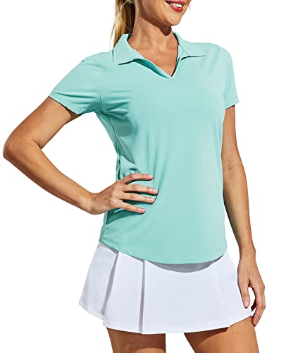 MIER Women's Short Sleeve Tennis Shirts UPF50+ V Neck Collared Polo Shirt Quick Dry Golf Shirt, Moisture Wicking, Wine, XXL