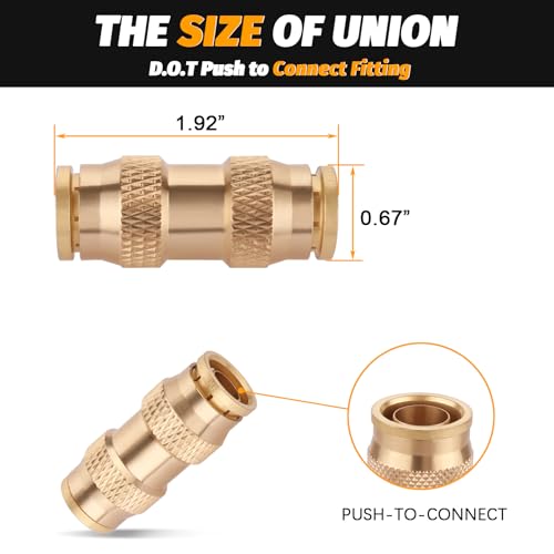 HaSaoMoi 1/2" Air Brake Line Fitting, (Half an inch) DOT Brass Push in Fitting, Push to Connect Union Fittings Air Brake Union 1/2" Tube OD for Trucks Trailers andIndustrial Use (4 Pack)