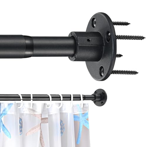 Shower Curtain Rod, Closet Rod15-25 Inch，Adjustable Heavy Duty Closet Rod Wall Mounted Permanent Industrial Shower Curtain Rod Rust Proof Stainless Steel Black