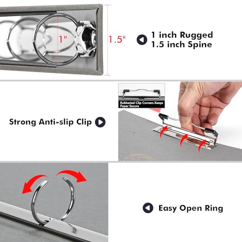 Daofary 3 Ring Binder 1 inch with Clipboard, 8.5" x 11" Letter Size 3 Ring Binder Organizer, Three Ring Binder with Dividers Tabs & Labels for School Supplies, Office Supplies, Portfolio Binder (Grey)