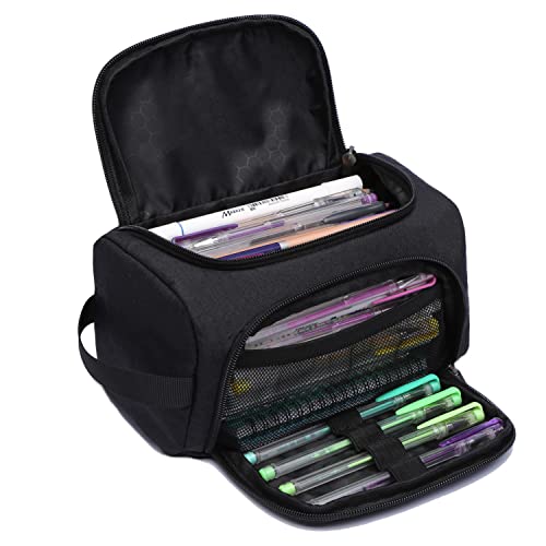 XQXA Pencil Pouch Large Capacity Pencil Case Organizer, Multifunctional Pencil Pouch with Compartmens,Big Pencil Bag for Office School Travel Men Women Adult(Black)