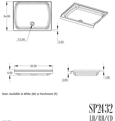 Lippert Replacement 24" x 32" White Shower Pan with Right Drain for RVs, Manufactured Homes, Travel Trailers, 5th Wheels, and Motorhomes - 210371