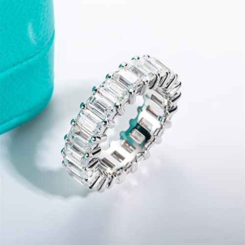 AnuClub Princess Cut Moissanite Eternity Ring 4cttw D Color VVS1 Lab Created Diamond Sterling Silver Eternity Wedding Band Ring, Christmas Gift for Women with Certificate(9)