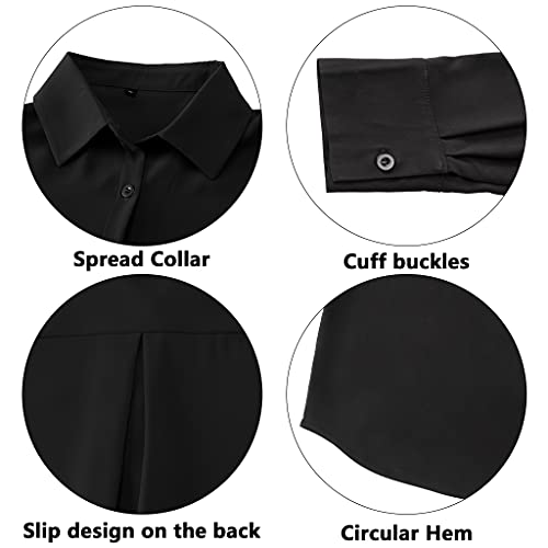 YAMANMAN Women's Button Down Shirt Classic Long Sleeve Collared Tops Work Office Chiffon Blouse