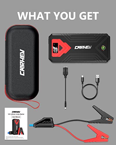 CARHEV 3000A Jump Starter, 24000mAh Car Battery Jump Starter (up to 8.0L Gas and 8.0L Diesel Engine) Battery Jumper Starter Portable, 12V Car Jumper Starter Portable with LED Light and USB QC 3.0