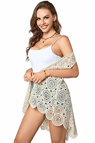 Women's Crochet Lace Vest Boho Sleeveless Kimono Irregular Hem Cardigan (Navy-W03)