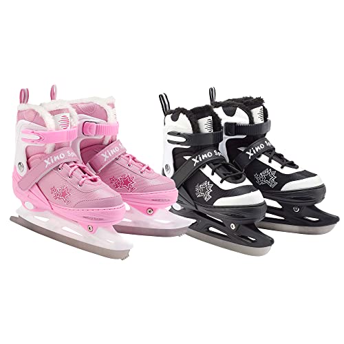 Xino Sports Adjustable Ice Skates - Faux Fur Padding, Reinforced Ankle Support, Fun Ice Skates for Beginners and Kids, Great for Indoor and Outdoor Skating (Black, Small Junior 13-3)