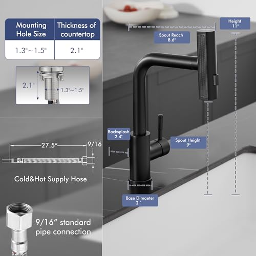 GIMILI Waterfall Kitchen Faucet with Pull Down Sprayer Brushed Nickel Single Hole Handle Stainless Steel Kitchen Sink Faucets Commercial Modern Faucets for Pull Down Sprayer Kitchen Sinks