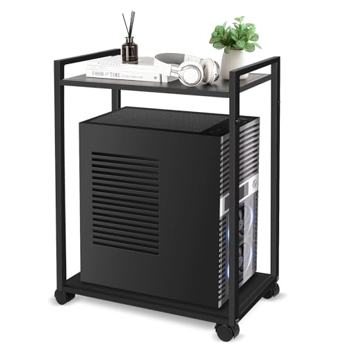 Liitrton Computer Tower Stand, 2-Tier PC Stand with Lockable Wheels CPU Holder Under Desk for Office Home (M)