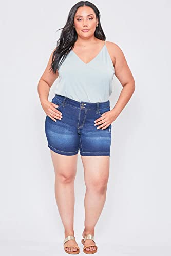 Women's High Rise Plus Size Essential 2-Button Side Slit Hem Shorts, Light Blue Rips, 14W