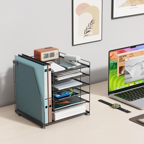 gianotter Desk Organizers and Accessories, 6-Tier Paper Organizer with Magazine rack, File Organizer for Desk, Office Desk Accessories & Workspace (Black)
