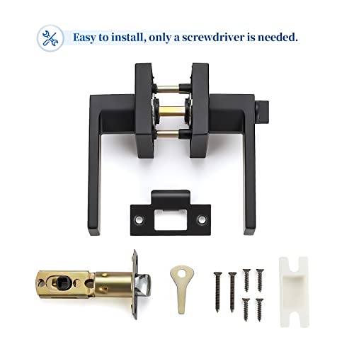 Ravinte 1 Pack Heavy Duty Door Lever Door Lock Square Door Handle Right Left Handing Lever Set Matte Black Finish Privacy Door Levers for Bed and Bath Room Keyless Interior Handles Door Lock Set