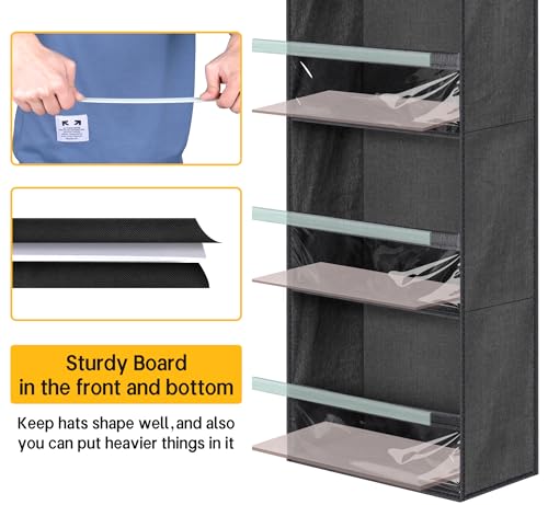 SLEEPING LAMB Narrow Door Hat Organizer for Baseball Caps, Baseball Hat Rack for Closet/Wall Hold 40 Hats Storage Holder Clear Hat Display (Black)