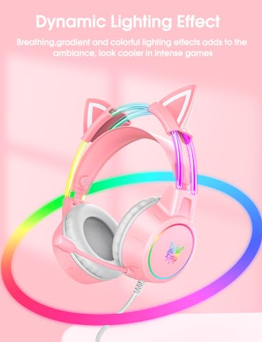 ONITOON Lightweight Gaming Headsets, Gradient RGB Light, Wired Over- Ear Headphones for PC/PS4/PS5/XBOX/Switch, Virtual Surround Sound & Noise Cancelling Mic, Auto-Adjust Headband