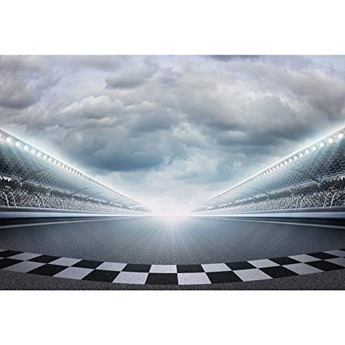 CSFOTO Polyester 5x3ft Finish Line Race Track Backdrops for Photography Car Racing Backgrounds Sports Car Backdrop for Birthday Party Bleachers Auto Motorsport Competition Champion Backdrop