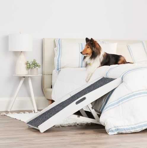 Carlson 39.5" Indoor Pet Ramp, White, Collapsible, Adjustable Height, Includes Handles, Non-Slip Carpet, and Rubber Feet