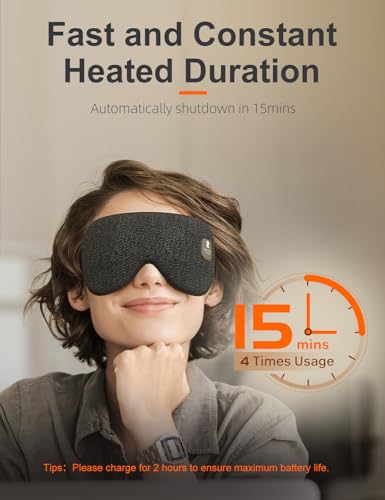 Heated Eye Mask, Cordless Heat Eye Compress for Dry Eye Stye Relax Eye Strain, Electric Warm Eye Mask for Airplane Sleeping for Women, Blackout Eye Mask for Travel, Idea for Woman/Man (Black)