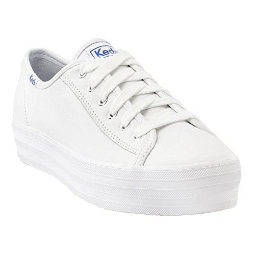 Keds Women's Triple Kick Leather Sneaker, White/Black Bottom Foxing Stripe, 9