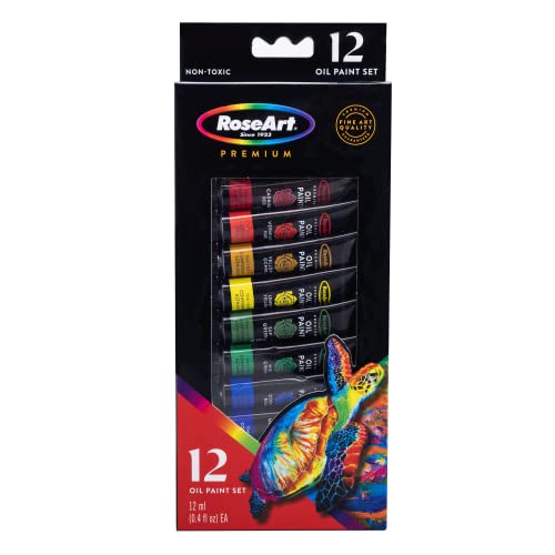 RoseArt Premium Oil Paint - Set 12 Colors, Maximum Strength Pigmented Oil Paints for Professionals, Students,