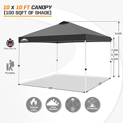 EAGLE PEAK Pop Up Canopy Tent with Wheeled Carry Bag, 8 Stakes, 4 Ropes, 4 Weight Bags, Easy Set Up Tent Canopy, 10x10 ft, 100sqft of Shade, White