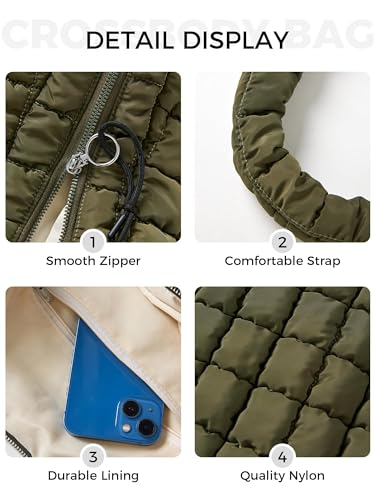 Puffer Quilted Shoulder Bag for Women Padding Shoulder Bag Puffy Hobo Bag Trendy Tote Bag 2024, Army Green