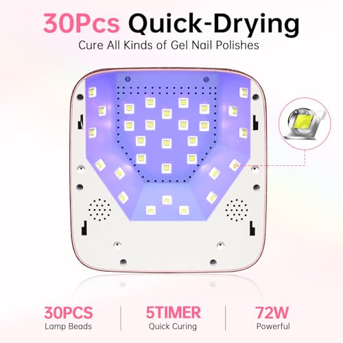 CHRISTINE SHELLY UV LED Nail Lamp 72W Rechargeable Sparkly Wireless Nail Dryer Gel Polish Light with 5 Timer Setting Professional Quick Dry Curing Lamp with Display Auto Sensor for Salon & Home