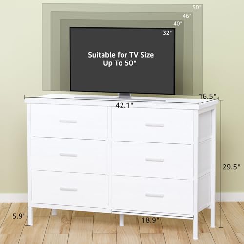 BOLUO Black Dresser for Bedroom 6 Drawer,Wide Dresser TV Stand for 60" TV Dressers & Chests of Drawers Fabric Dresser for Closet Modern