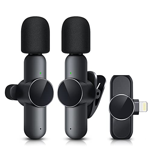 RICCHI 2 Pack Wireless Microphone Mini Mic for iPhone 7-14 iPad, Tiny Lavalier Microphone Clip on Lapel Lav Mic for Video Recording, Podcast, Interview, Streaming, Vlog, YouTube, TikTok