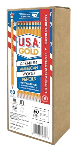 Cra-Z-Art U.S.A. Gold Pre-sharpened American Wood Cased #2 HB Yellow Pencils, 60 Pack