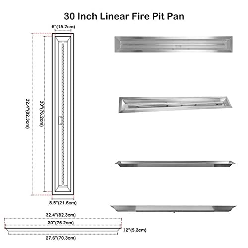 Stanbroil Stainless Steel Linear Trough Drop-in Fire Pit Pan and Burner 30 by 6-Inch