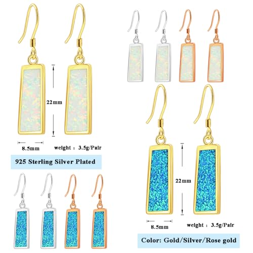 Womens Dangle Earrings - Earrings Dangle Gold Plated Drop Earrings S925 Dangling Earrings for Women Stone Jewelry Opal Earrings Fashion (Blue Opal Gold Earrings)