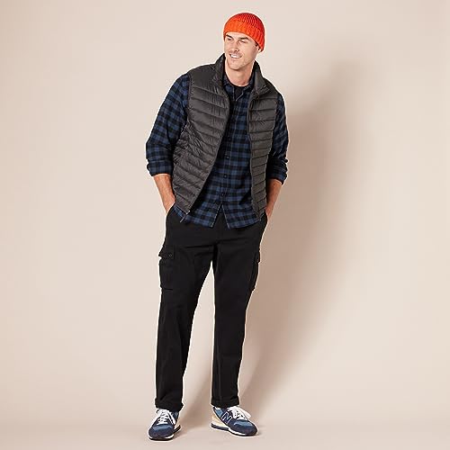 Amazon Essentials Men's Slim-Fit Long-Sleeve Button Down Plaid Flannel Shirt, Navy Red Plaid, Small