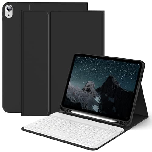 JKSML New iPad Air 11 inch M2 Case with Keyboard, 10.9 inch iPad Air 5th/4th Generation Case with Pencil Holder and Detachable Wireless Bluetooth Keyboard (Quick Connection), Auto Wake/Sleep, Black
