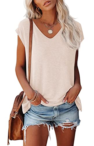 MIROL Women's Cap Sleeve Tank Tops U Neck Solid Color Casual Shirts Loose Fit Basic Blouse Brown