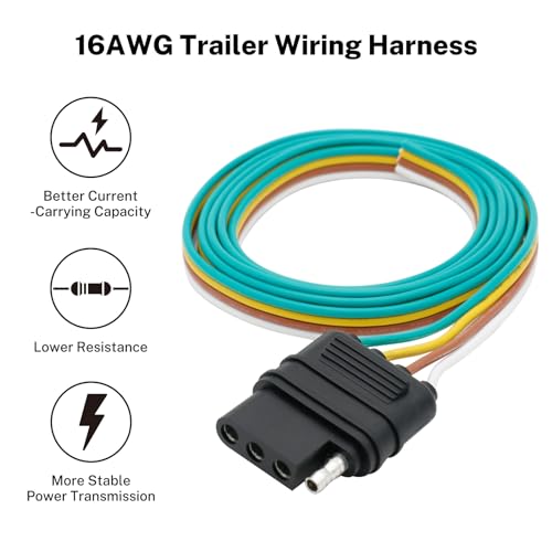 FIRMERST 4 Pin Flat Trailer Wiring Harness Wire 16 Gauge 5 feet for Boat Trailer