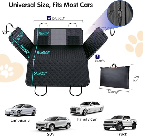 Back Seat Extender for Dogs - Heavy Duty Dog Car Seat Cover for Back Seat Hard Bottom Dogs Seat Cover Extender, Dog Hammock for Car Travel Dog Car Bed, Pet Cover Backseat Protector with Mesh Window