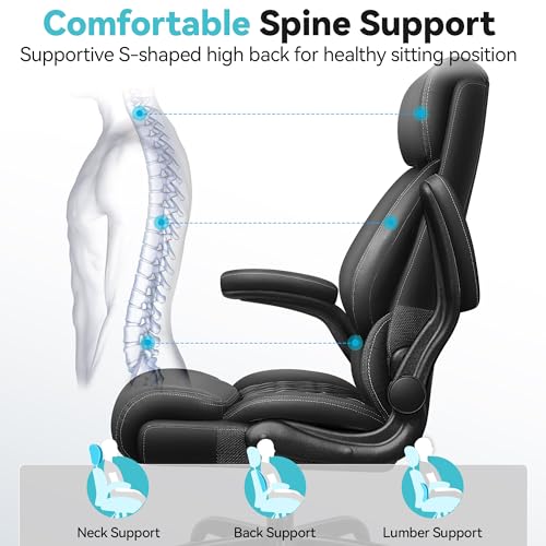 Office Chair, Big and Tall Office Chair, Reclining Office Chair with Footrest Home Office Desk Chairs, High Back Ergonomic Office Chair with Lumbar Support, Executive Leather Office Desk Chair