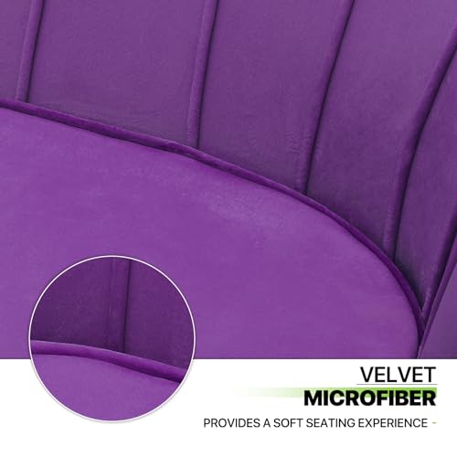 Magshion Purple Velvet Couch Tufted Loveseat with 2 Pillows, Velvet Love Seat Accent Chair, Modern Scalloped Back Upholestered Armchair with Metal Legs, Cushion Padded Sofa