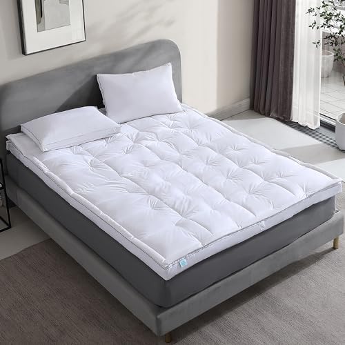 Martha Stewart Mattress Topper Twin Size - 3 Inch Feather Bed 100% Cotton Cover Fabric- All Seasons Fluffy White Mattress Pad Feather Topper Relieve Back Pain for Bedroom