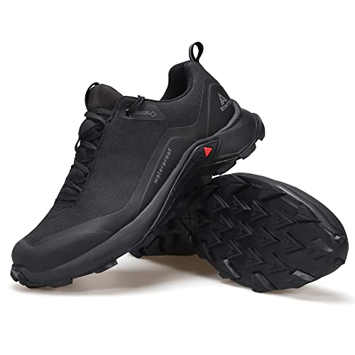 HUMTTO Men's All-Terrain Waterproof Hiking Shoes Lightweight Breathable Trekking Trails Shoes Anti Slip Outdoor Shoes 13 Light Grey
