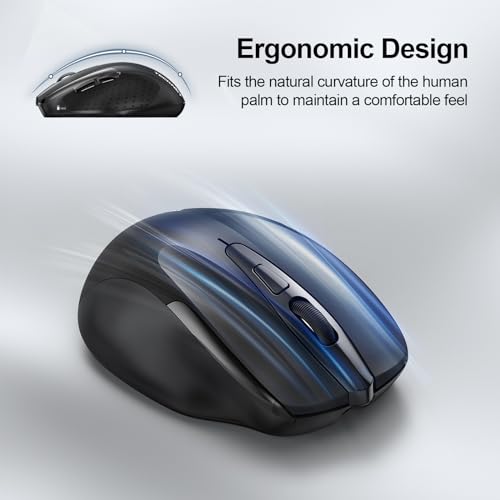 TECKNET Wireless Mouse (BT5.0/3.0 & 2.4G) Rechargeable 4800 DPI Silent Mouse 8 Buttons Bluetooth Mouse, USB A Mouse Wide Compatibility - Black