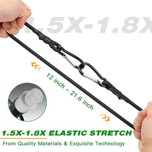 RIO Direct Bungee Cords with Carabiner Hooks 12 Inch - Black Bungee Cords Heavy Duty Outdoor - Strong Elastic Bungee Straps for Outdoor Tent, Tarps, Camping, Cargo, Luggage, Bike Rack - 4 Pack