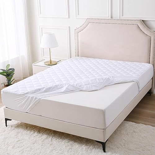 Waterproof Fitted Mattress Pad with Deep Pocket Up to 21", Breathable Hypoallergenic Quilted Mattress Protector, Washable Queen Size Mattress Cover