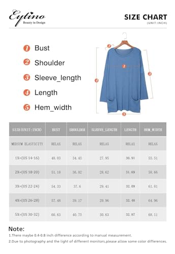 Eytino Womens Plus Size Crewneck Tunic Shirt Casual Long Sleeve Solid Color Sweatshirts Oversized Tops with Pockets,2X Violet