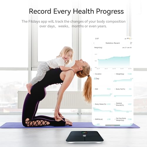 Smart Scale, High Accurate Body Fat Scale with TFT LCD, Bathroom Scale for Body Weight, 16 Body Composition Digital Bluetooth Weight Scale with Fitness App