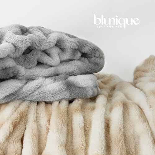 blunique Faux Fur Blanket Extra Soft, Luxury Dual-Sided Faux Fur Throw Blanket, Flannel and Faux Fur Blend, Luxury Furry Throw Blanket for Couch,50x60 Inches