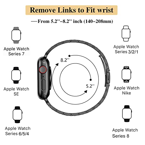 MioHHR Slim Metal Band Compatible with Apple Watch Band 42mm(Series 10) 41mm 40mm 38mm,Dressy Stainless Steel Chain Strap for Women iWatch Bands Series 9 8 7 6 5 4 3 2 1 SE,Black