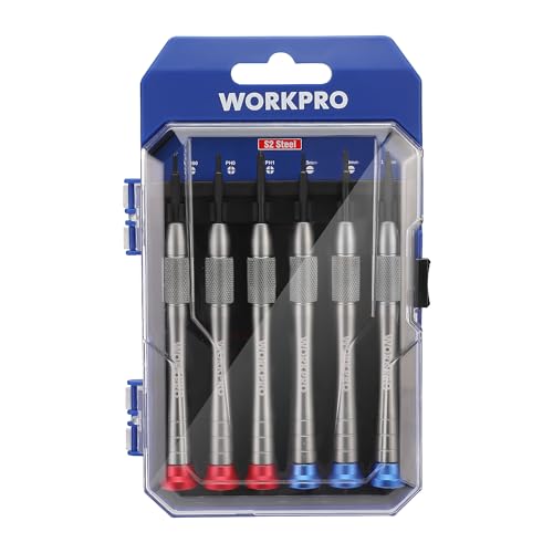 WORKPRO 6-Piece Magnetic Screwdriver Set, S2 Alloy Steel, 3 Phillips and 3 Slotted Tips Small Screwdriver Repair Tool Kit, Good for Phone, Computer, Watch, Eyeglass, Electronic